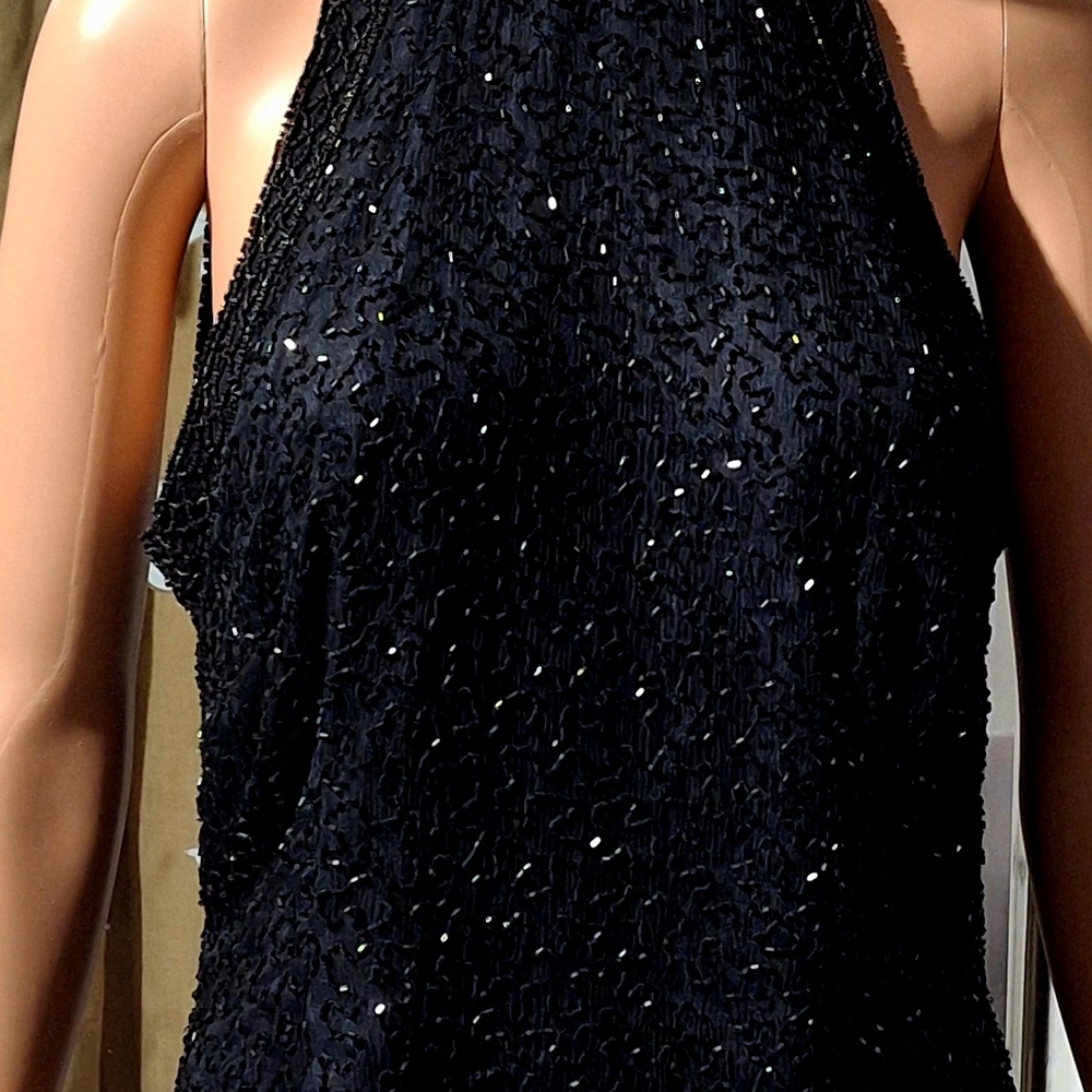 Elegant Black Sequin Halter Top(USED)